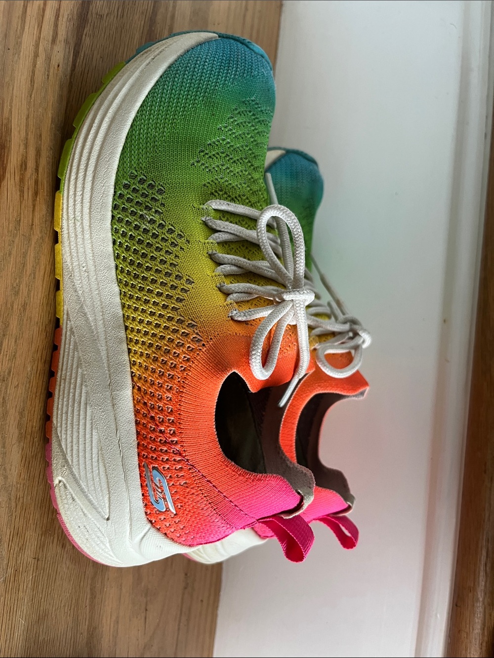 Skechers Women’s Rainbow Gradient Knit Sneakers - Pink Orange Yellow Green Blue - Picture 5 of 5